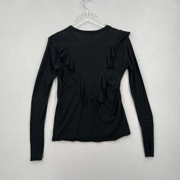 WILDFOX Shirt Womens XS Black Embroidered Tea Rose Lucienne Long Sleeve Crew Tee - Picture 4 of 13